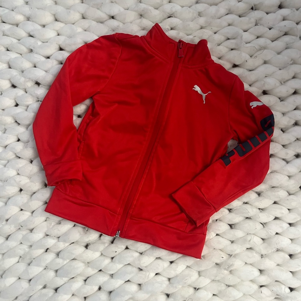 Puma Bright Red Full-Zip Athletic Jacket with Logo Sleeve